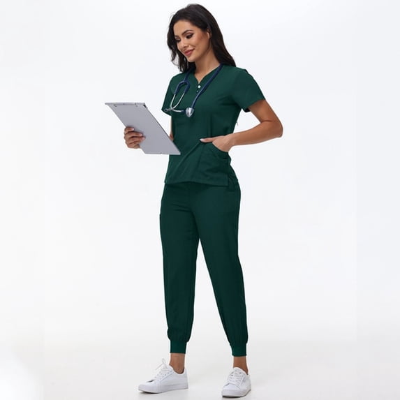 LYMAYTER Women's Absorb Sweat Medical Uniform Nurse Uniform for S-2XL Solid Color With Pockets Nurse Uniform Set