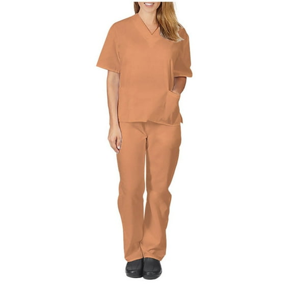 LYMAYTER Women's Anti-Wrinkle Nurse Uniform Medical Uniform Solid Color Quick-Dry Short Sleeve Nurse Uniform S-2XL