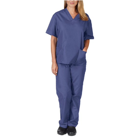 LYMAYTER Women's Anti-Wrinkle Nurse Uniform Medical Uniform Solid Color Quick-Dry Short Sleeve Nurse Uniform S-2XL