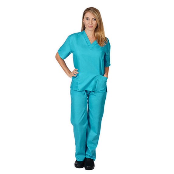 LYMAYTER Women's Anti-Wrinkle Nurse Uniform Medical Uniform Solid Color Quick-Dry Short Sleeve Nurse Uniform S-2XL