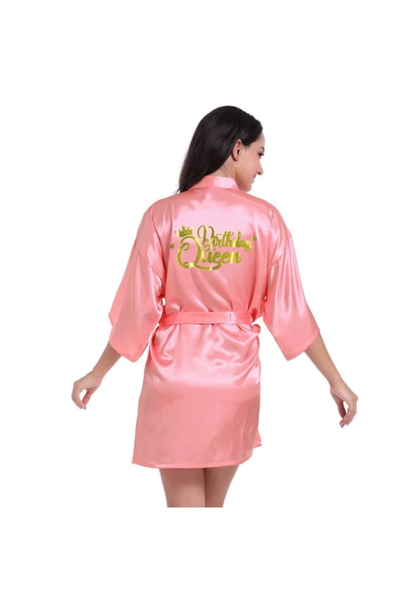 ‌Women's Bridal Satin Robe‌ Short Kimono for S-2XL Rhinestones Wedding Party Bathrobe