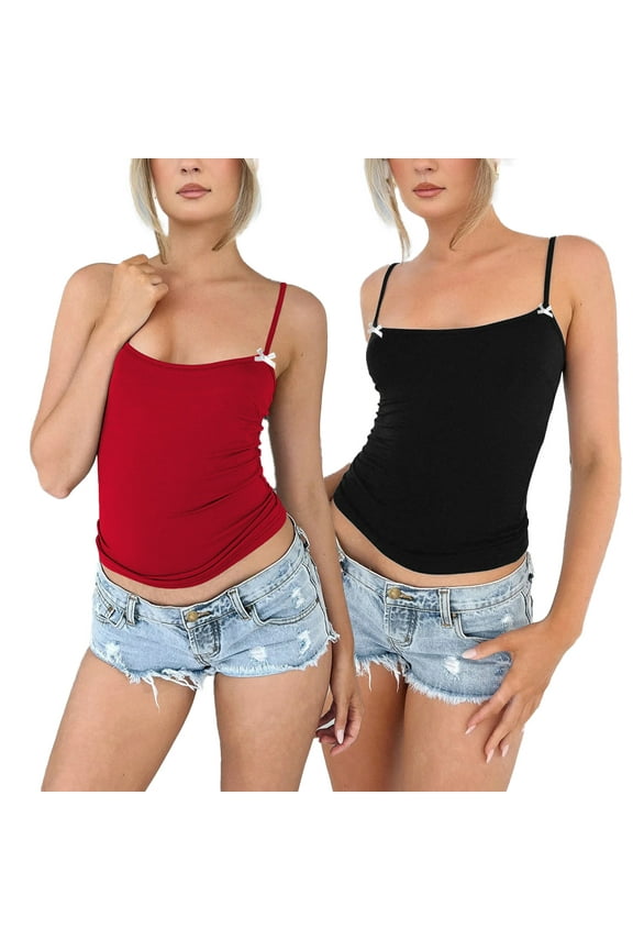 Women's Collision Bow Vest Slip Solid Color Tank Slim Top S-XL