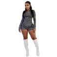 thumbnail image 1 of LYMAYTER Women's Denim Coord Set‌ for S-2XL Long Sleeve Jean Stretch Jacket & Distressed Shorts Combo, 1 of 6