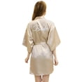 thumbnail image 1 of LYMAYTER Women's Fashion Kimono Robe‌ Short Satin Rhinestones Bridal Party Bathrobe Sleepwear S-2XL, 1 of 8