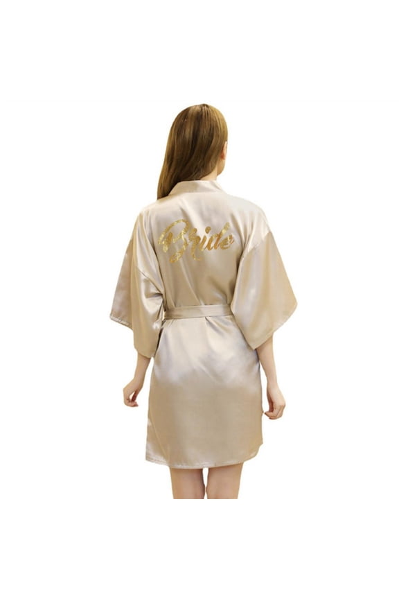 Women's Gold Glitter Robe‌ Short Satin Kimono Elegant Wedding Party Bathrobe for Bride S-2XL
