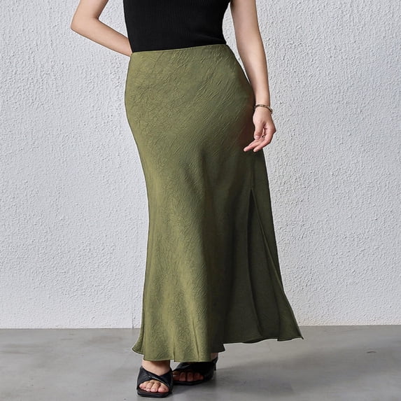 LYMAYTER Women's High Waist Silk Satin Skirts Breathable Dinner Date Swing Midi Skirt for S-XL