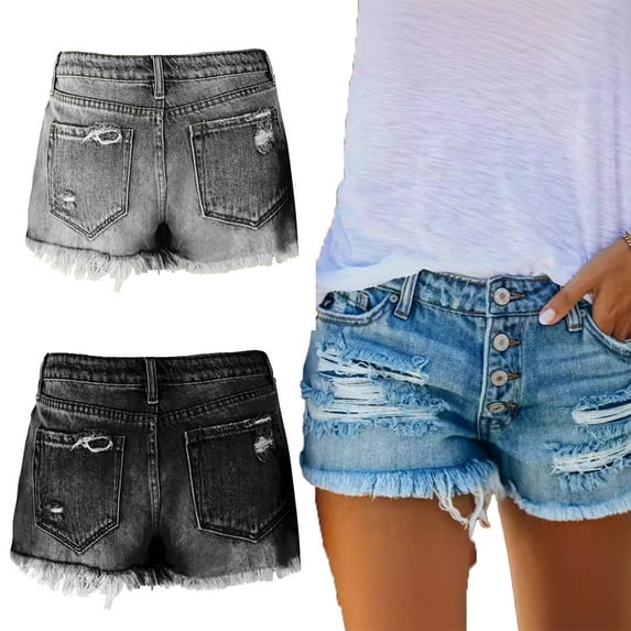LYMAYTER Women's Jean Shorts for S-2XLRipped Denim Shorts Stretchy Cowboy Shorts High Waisted Denim Shorts