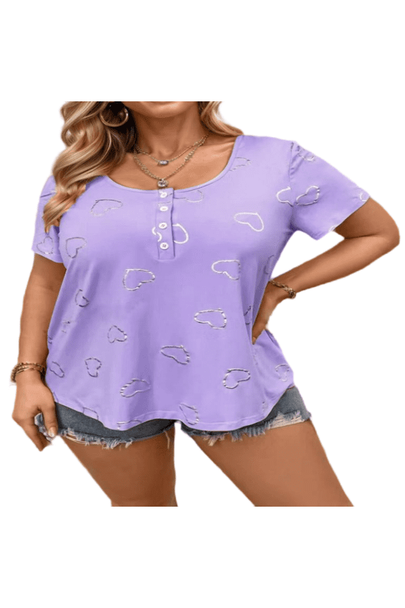 Women's Loose Fit Round Neck T-Shirt Casual Cute Heart Stripes Graphic Short Sleeve S-2XL