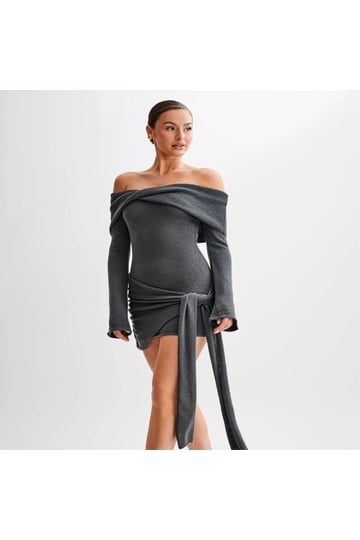 strapless open back dress Namma One Shoulder Applique Crochet Mini Dress