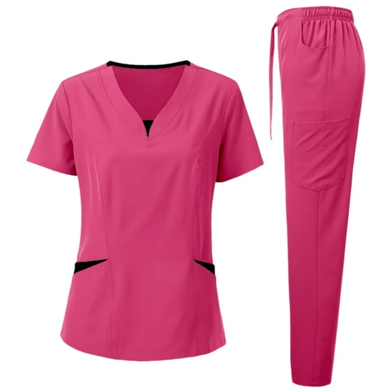 LYMAYTER Women's Quick-Dry Medical Uniform Nurse Uniform for S-2XL Short Sleeve Nurse Uniform Solid Color Medical Uniform Set