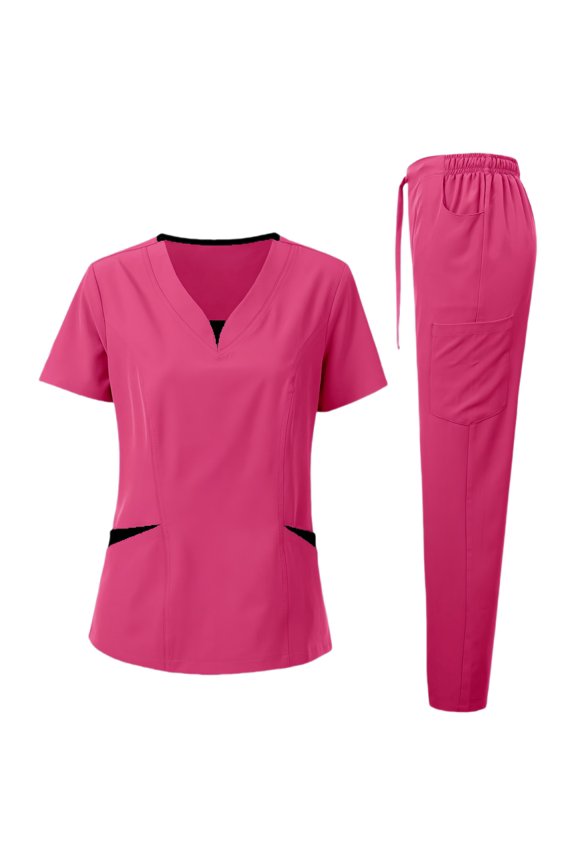 Women's Quick-Dry Medical Uniform Nurse Uniform for S-2XL Short Sleeve Nurse Uniform Solid Color Medical Uniform Set