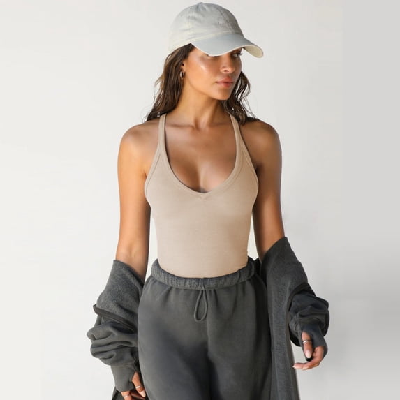 LYMAYTER Women's Ribbed Scoop Neck Tank Tops Low Cut Sleeveless Casual Stretch Basic Summer Tee XS-XL