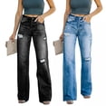 thumbnail image 1 of LYMAYTER Women's Ripped Wide Leg Jeans Washed Distressed High Waist Stretch Comfort‌ Jeans S-2XL, 1 of 9