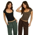 thumbnail image 1 of LYMAYTER Women's Short Sleeve Vest Slim Top Short Sleeve Shirt U Neck Top S-XL, 1 of 3