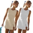 thumbnail image 1 of LYMAYTER Women's Split Dress Short Skirt Tennis Dress Slim Solid Color Dress S-XL, 1 of 4