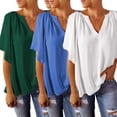 thumbnail image 1 of LYMAYTER Women's Spring/Summer T-Shirt Short Sleeves Shirt V-Neck Top Loose Solid Color Top S-2xL, 1 of 4