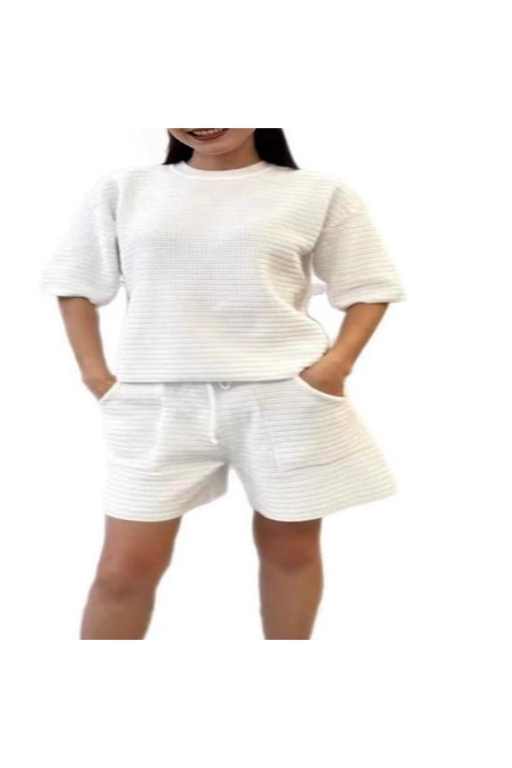 Women's Summer Crochet Beach Cover Ups Short Sleeve Shorts Set Swimsuit Beach Outfits S-XL