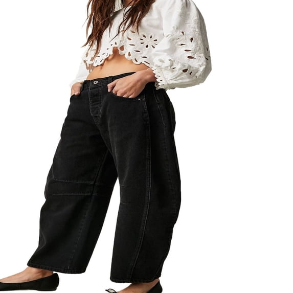 LYMAYTER Womens Baggy Barrel Jeans High Waisted Wide Leg Pants Boyfriend Denim Ankle Pants S-2XL
