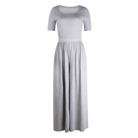 LYMAYTER Womens Jumpsuits Summer Crewneck Long Bodysuit Pants Female Solid Color Sleeveless Rompers S-2XL