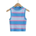 thumbnail image 1 of LYMAYTER Womens Knit Shirt Summer Crewneck Casual Tank Tops Female Striped Knit Tank S-L, 1 of 9