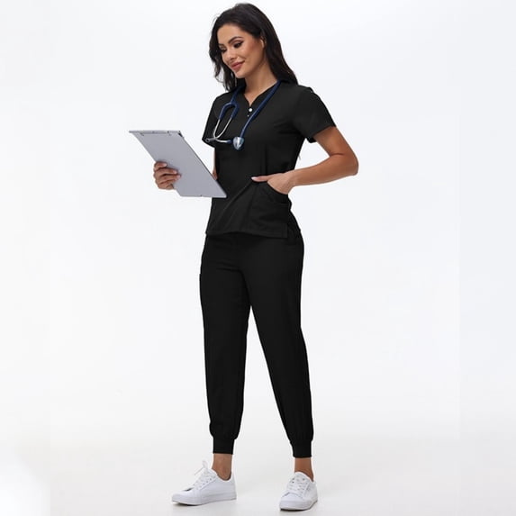 LYMAYTER Womens Medical Uniform Set for S-2XL Comfort Leisure Short Sleeve Female Medical Uniform Set with Pockets