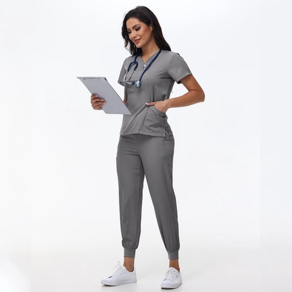 LYMAYTER Womens Medical Uniform Set for S-2XL Comfort Leisure Short Sleeve Female Medical Uniform Set with Pockets