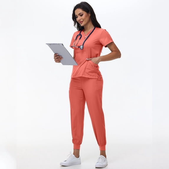 LYMAYTER Womens Medical Uniform Set for S-2XL Comfort Leisure Short Sleeve Female Medical Uniform Set with Pockets