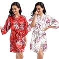 thumbnail image 1 of LYMAYTER Womens Short Floral Satin Kimono Robes Lightweight Bridesmaid Bride Wedding Party M-2XL, 1 of 8