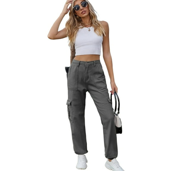 LYMAYTER Womens Washed Pants Spring Fall Solid Color Jeans Pants Womens High Waisted Sweat Trousers S-2XL