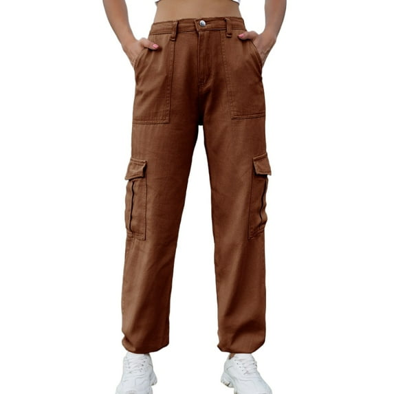 LYMAYTER Womens Washed Pants Spring Fall Solid Color Jeans Pants Womens High Waisted Sweat Trousers S-2XL