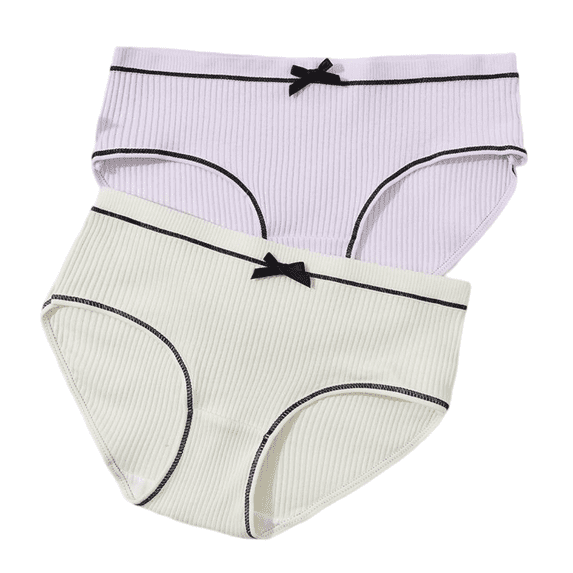 LYMAYTER Young Girls Bow Decor Underwear Breathable Ribbed Cotton Comfortable Triangle Panties for Daily Use 4pcs