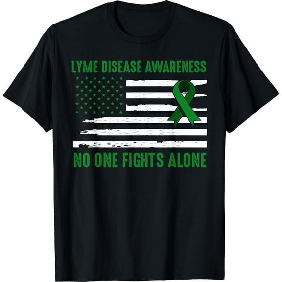 LYME DISEASE AWARENESS Green Ribbon Lime US Flag T-shirt