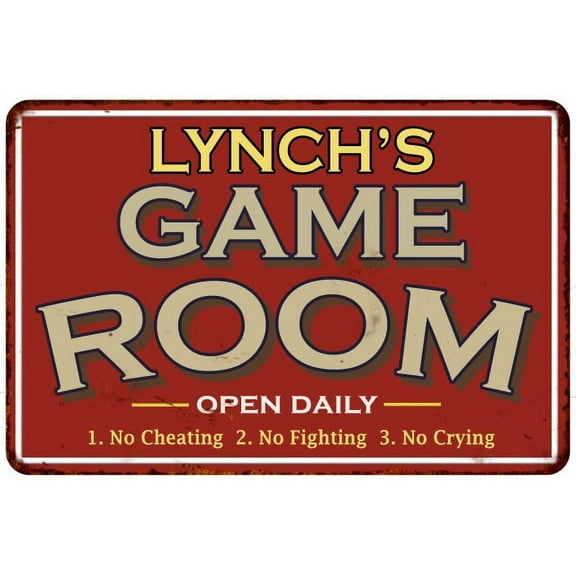 LYNCH'S Game Room Sign Vintage Look 8 x 12 High Gloss Metal 208120001266