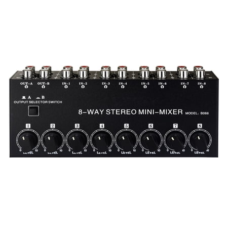 LYNEPAUAIO B066 Mini Stereo 8 Channel Passive Mixer RCA Portable Audio Mixer, Black, 6.77 inches / 17.2 cm