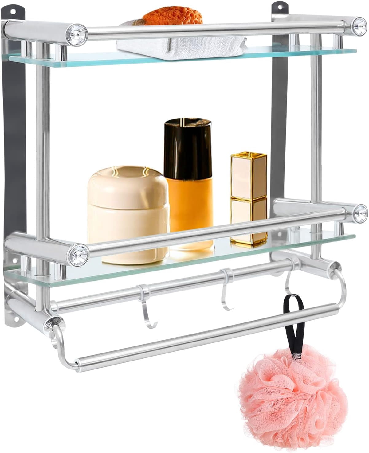 LYNICESHOP 3-Tier Bathroom Glass Shelf, Bathroom Shelf Wall Mounted ...