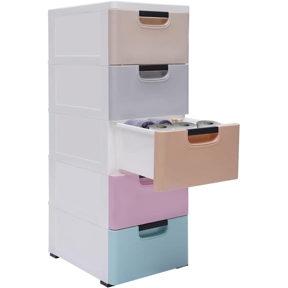 LYNICESHOP 5-Tier Rolling Storage Cabinet, 33 Inch Tall Plastic Drawer Organizer with Wheels, Narrow Gap Dresser for Bedroom Closet, 5-Color Options (Elegant Color)