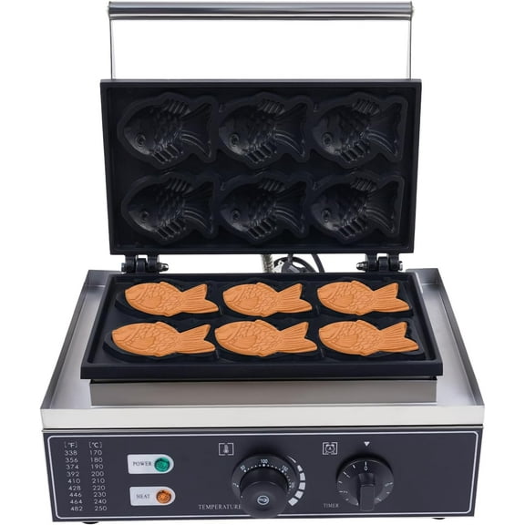 LYNICESHOP Fish Waffle Maker, 110V 1.55KW Electric Muffin Maker Aluminum Alloy Non Stick Taiyaki Double Baking Pan Waffle Baking Fish Shaped Waffle Plate for Home Kitchen Cafe Bar