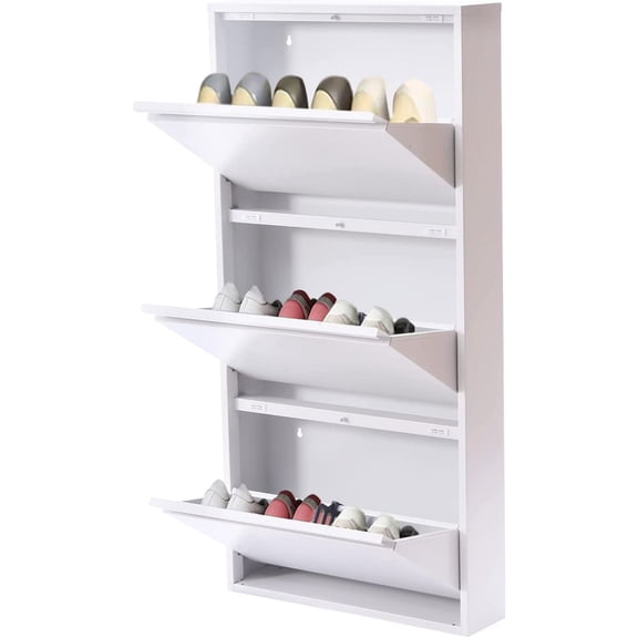 LYNICESHOP Shoe Storage Cabinet, 3 Flip Drawers Shoe Cabinet Wall Mounted Entryway Shoe Organizer Rack Narrow Shoe Rack Cabinet for Entryway Hallway
