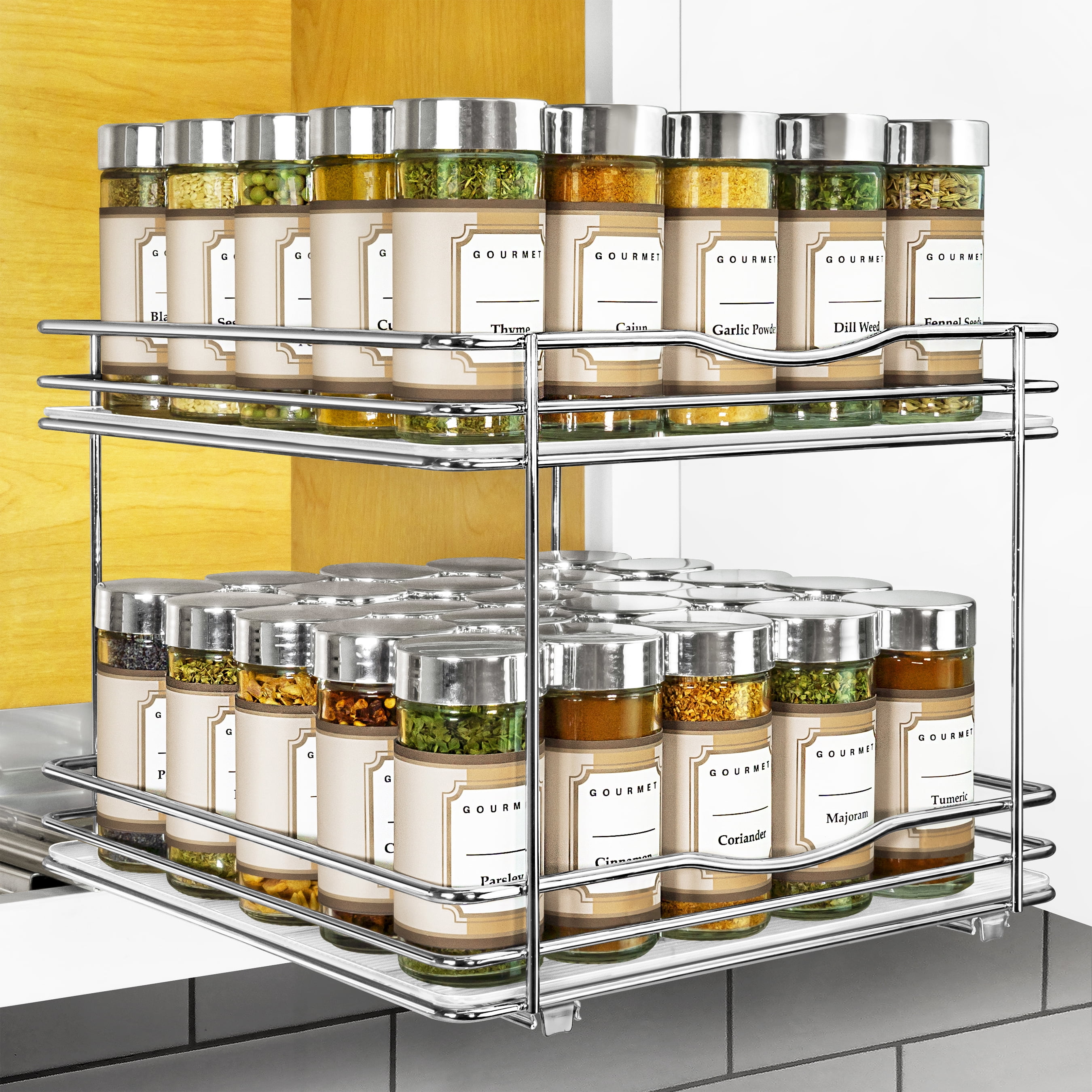 1pc Double-layer Sink Organizer, Kitchen Spice Rack, Sliding And  Retractable Plastic Storage
