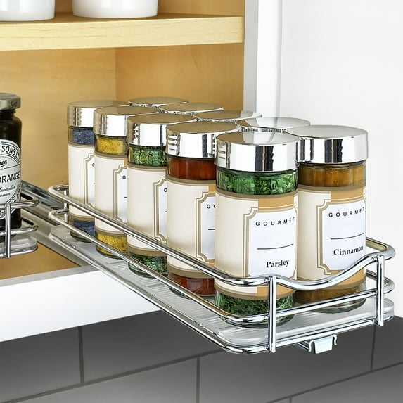 LYNK PROFESSIONAL 4-1/4" Wide Pull Out Spice Rack Organizer for Cabinet, Slide Out Shelf, Chrome