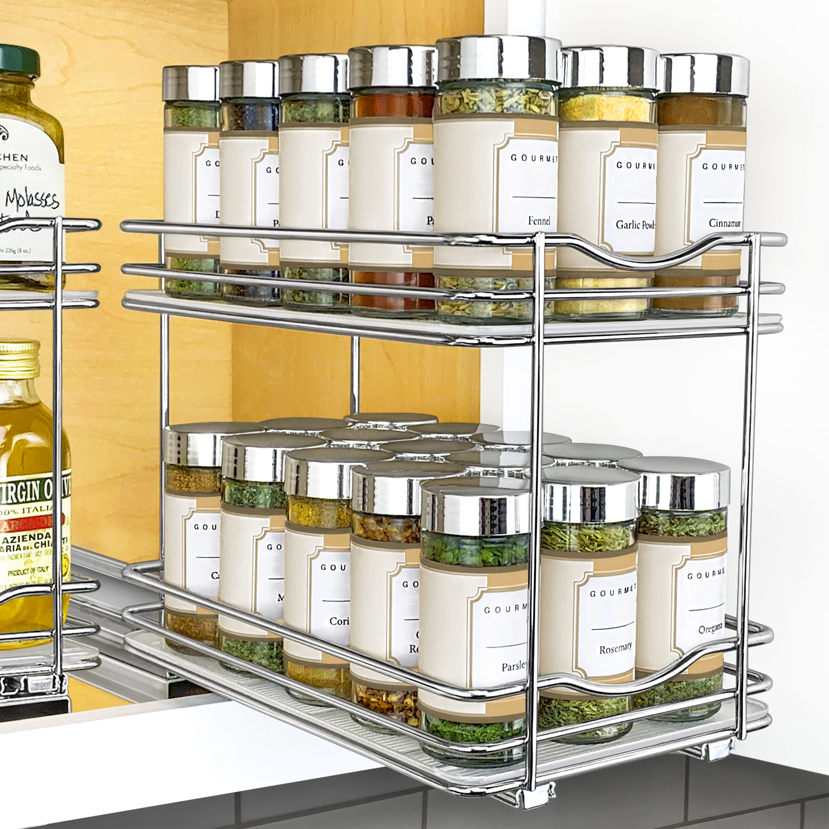 Pull Out Spice Rack Organizer for Cabinet – Heavy Duty Slide Out Double Rack