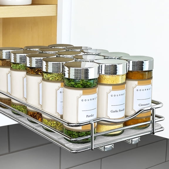LYNK PROFESSIONAL 6-1/4" Wide Pull Out Spice Rack Organizer for Cabinet, Slide Out Shelf, Chrome
