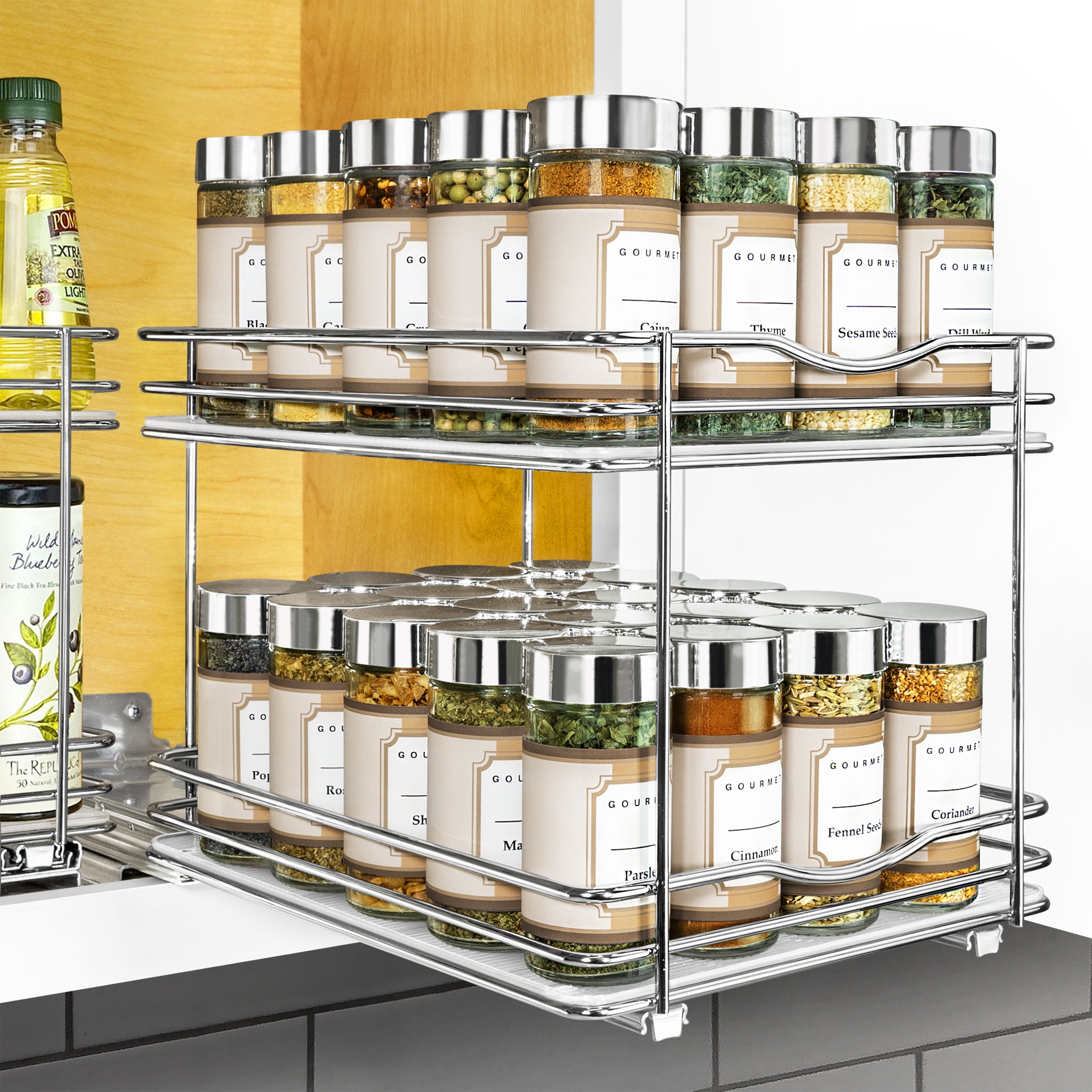 LYNK PROFESSIONAL 8-1/4 Wide Double Pull Out Spice Rack Organizer for  Cabinet, Slide Out Shelf, Chrome 