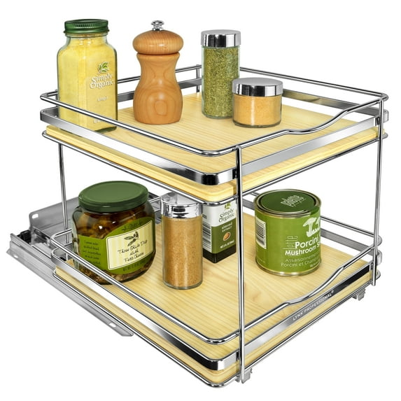 LYNK PROFESSIONAL Elite 10-1/4" Wide Double Pull Out Spice Rack Organizer for Cabinet, Slide Out Shelf, Chrome