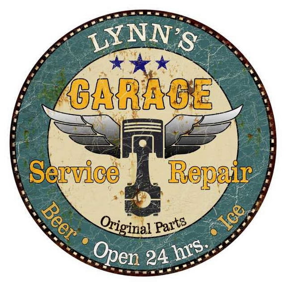 LYNN'S Garage 12" Round Metal Sign Man Cave Home Wall Décor 200120027089