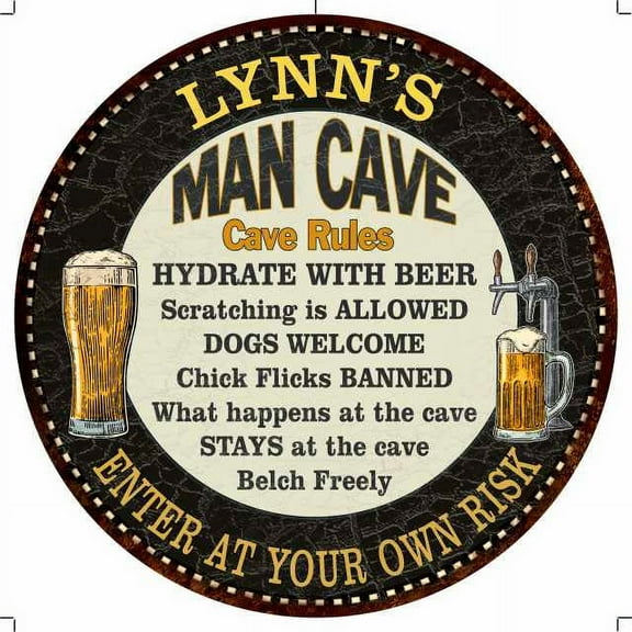 LYNN'S Man Cave Rules 14" Round Metal Sign Garage Bar Decor 100140010087