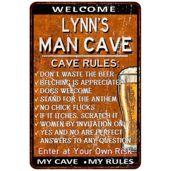 LYNN'S Man Cave Rules Rusty Sign Garage Decor 16 x 24 Matte Finish Metal 116240051087