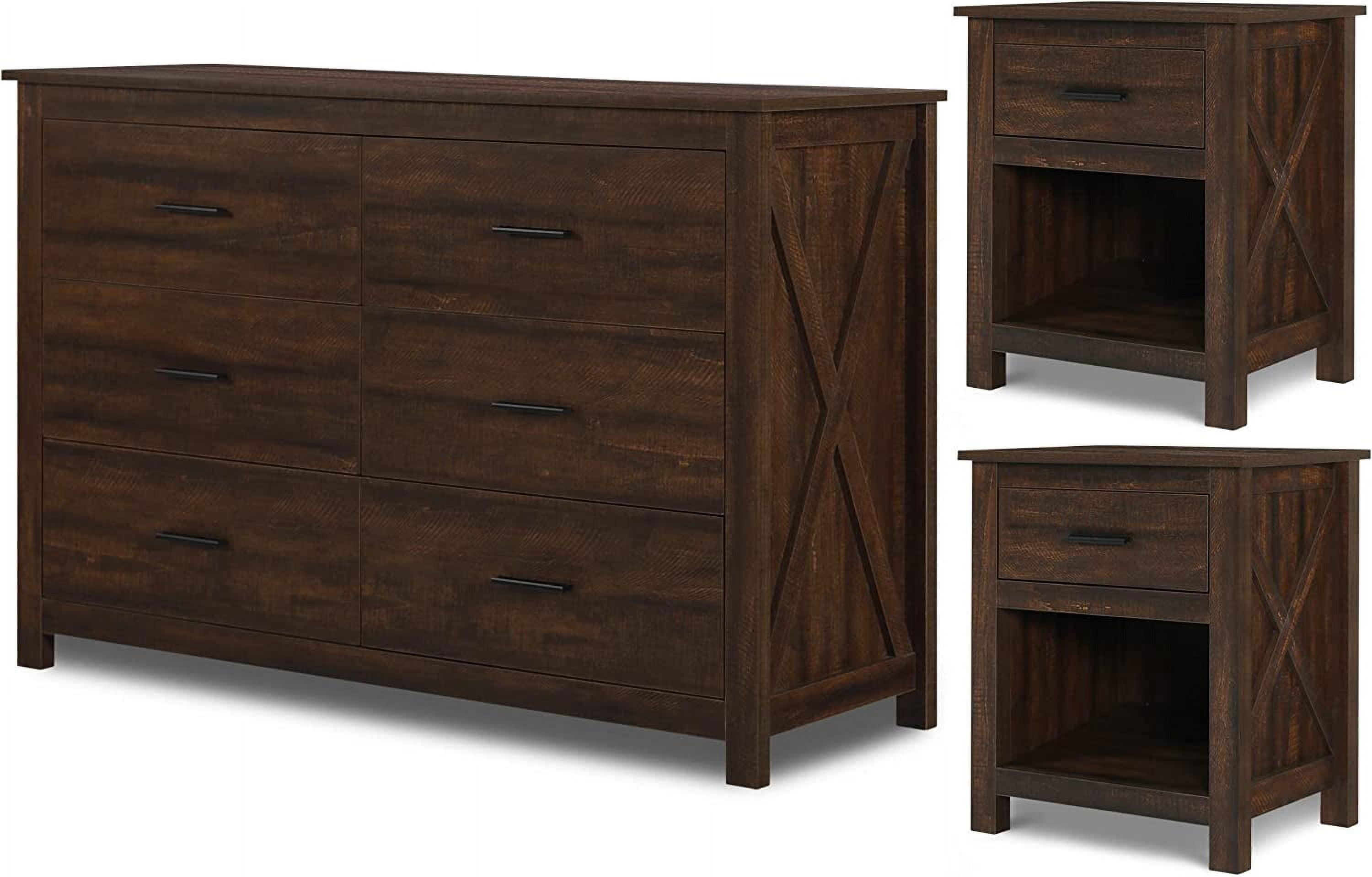 LYNSLIM Farmhouse Bedroom Set Wooden Dresser and Nightstand Sets Large Storage Chest and