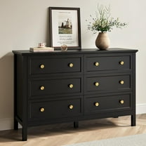 LYNSOM Black Dresser for Bedroom, Modern 6 Drawer Double Dresser with Deep Drawer and Metal Handle, Wood Dressers & Chests of Drawers for Hallway, Entryway