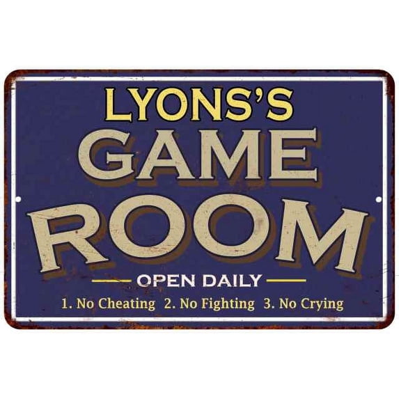 LYONS'S Blue Game Room Sign Metal 12 x 18 Matte Finish Metal 112180002267
